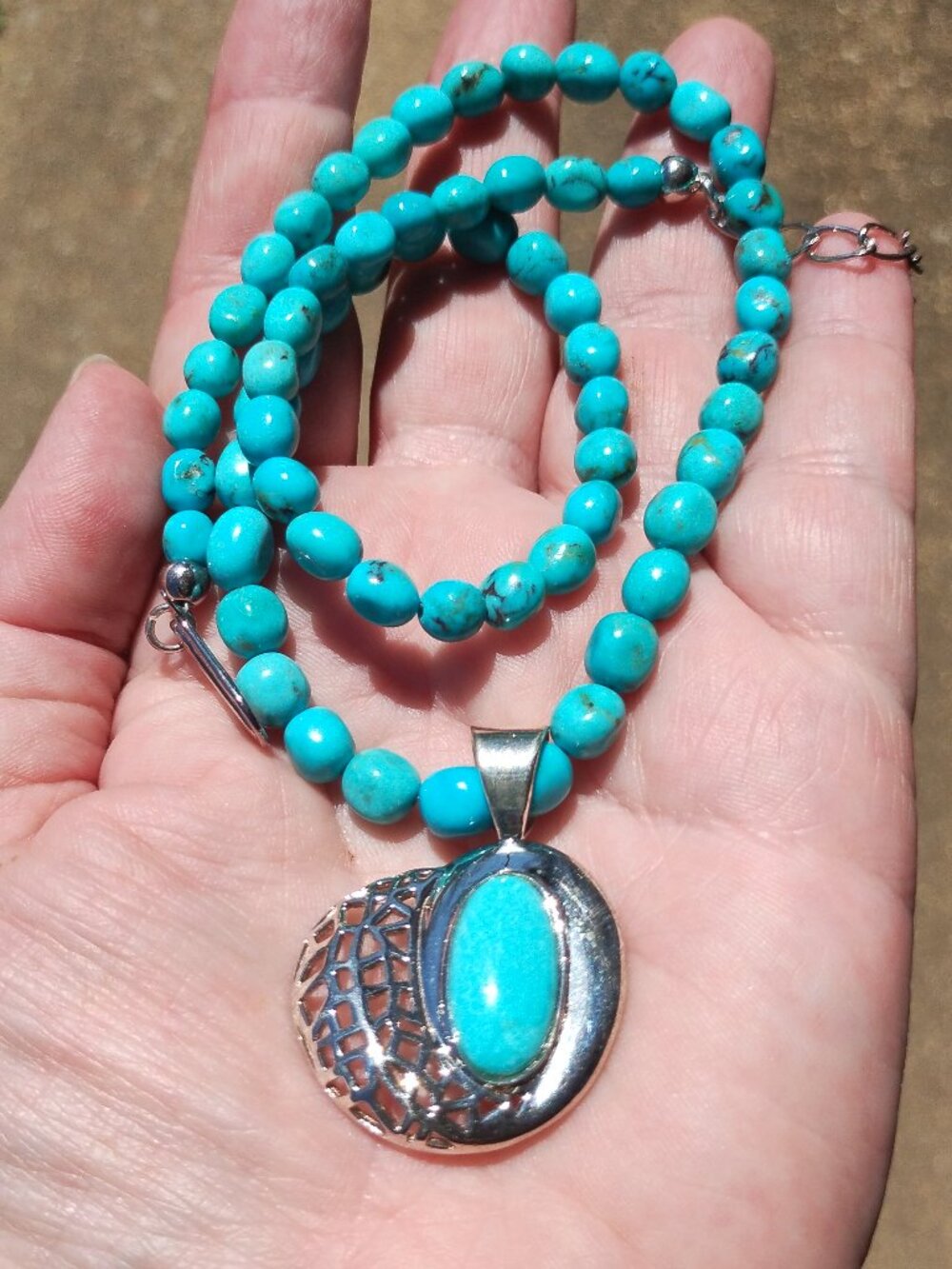 Jay King DTR mine finds Turquoise necklace  pendant set 925 Sterling Silver  Ver